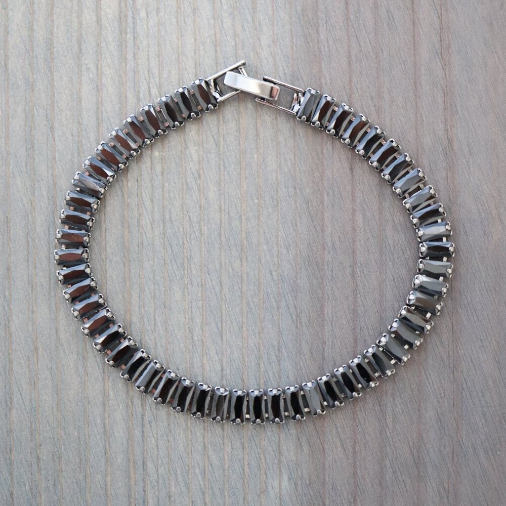 Black Baguette CZ Diamond Style Tennis Bracelet Black Plated Stainless Steel